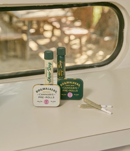 Dogwalkers cannabis mini pre-rolls in collectible tins with Show Dog and Big Dog joints – convenient premium cannabis from Rythm’s pre-roll brand, popular in New Jersey.