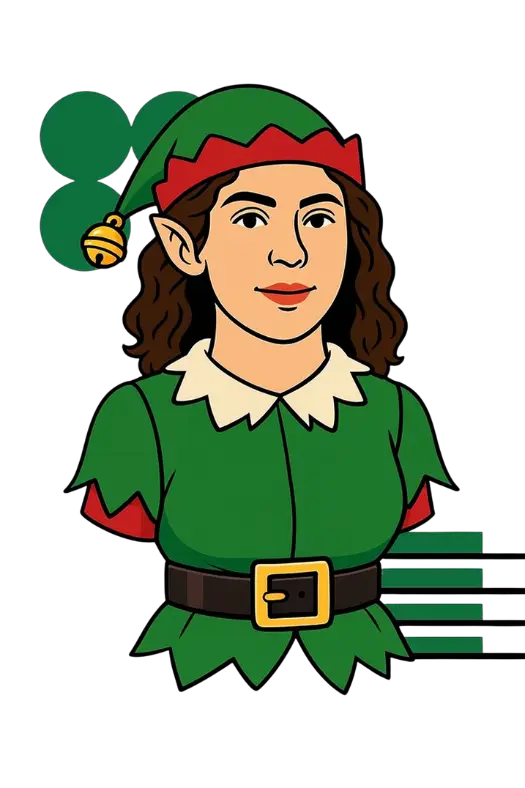 Theo's Budtender Bethina's bust dressed up in a Christmas Elf costume.