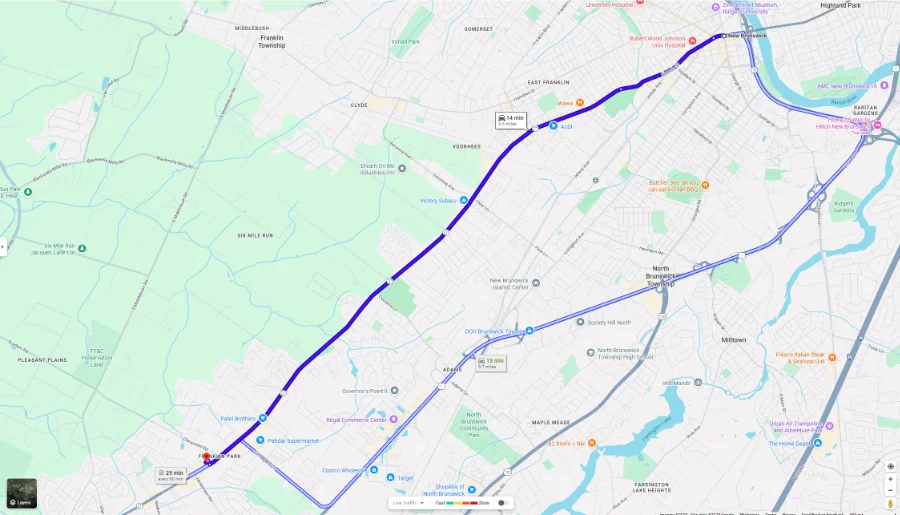 Directions from Downtown New Brunswick to Theo A Cannabis Dispensary