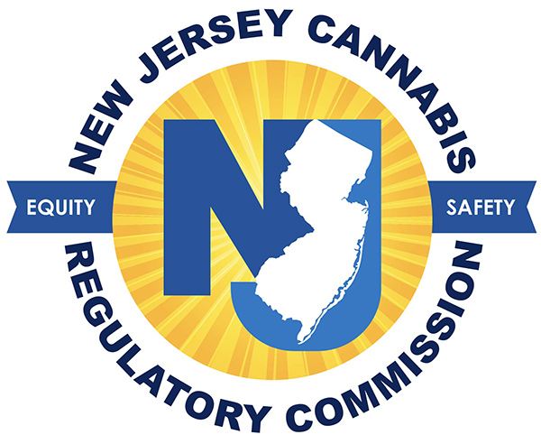 Official logo of the New Jersey Cannabis Regulatory Commission, featuring a blue and yellow emblem with the state outline and the words Equity and Safety.