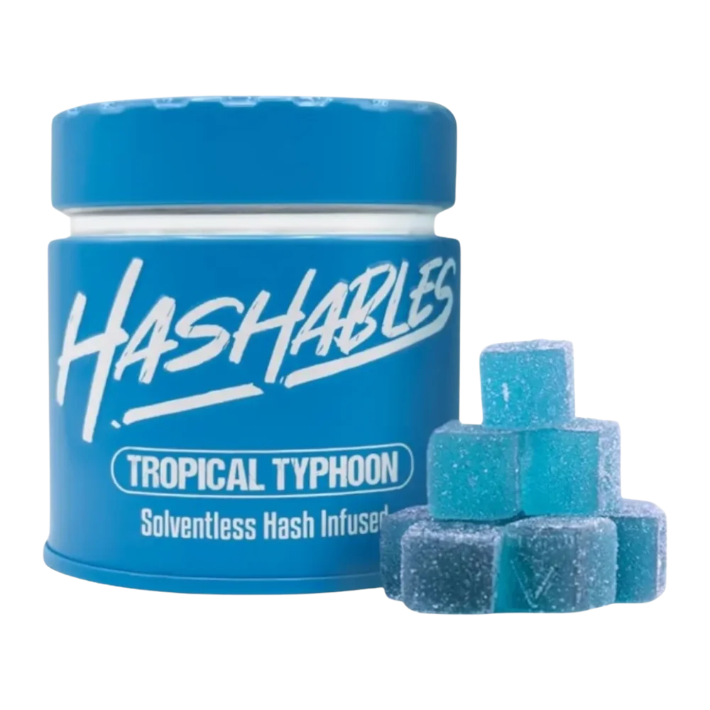 Hashables Tropical Typhoon 5mg solventless hash infused cannabis gummies mango pineapple flavor