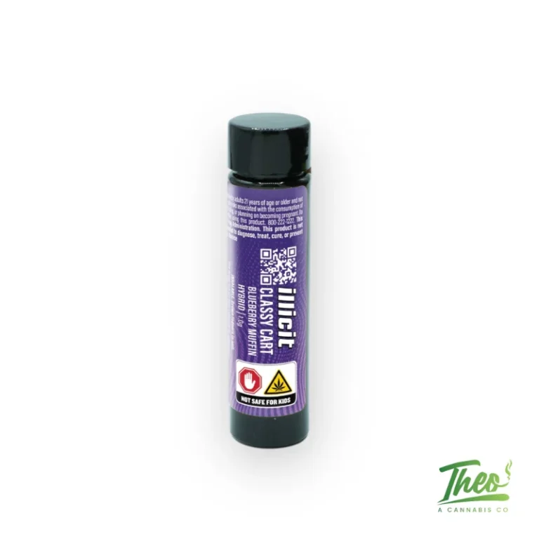ILLICIT Blueberry Muffin classy cart hybrid vape product in purple tube packaging at Theo