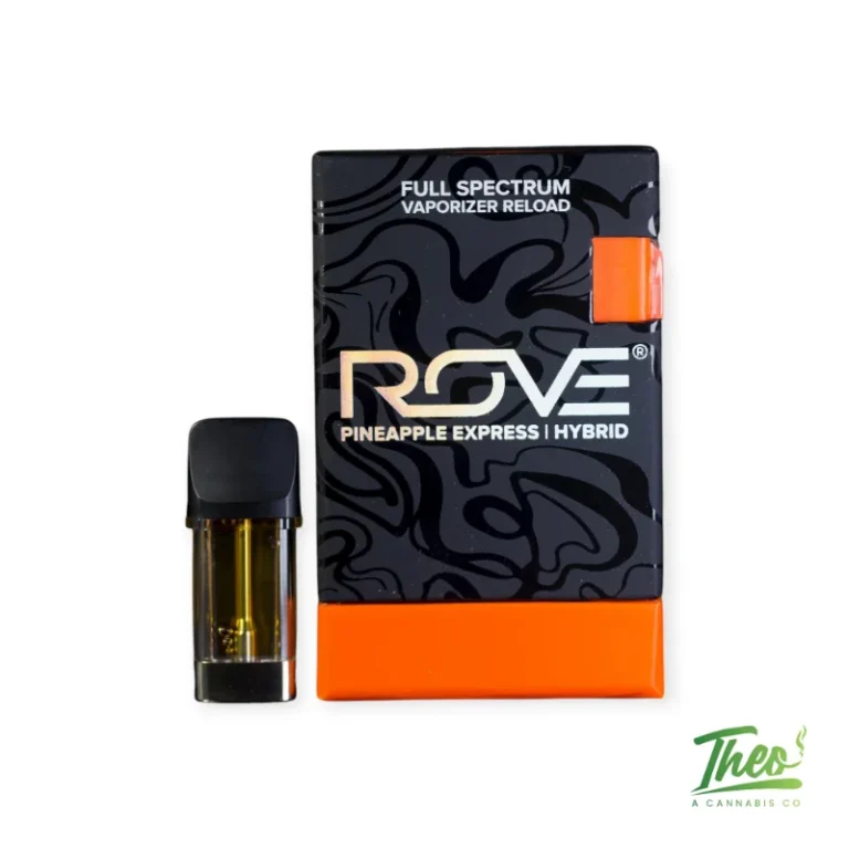 ROVE Pineapple Express hybrid full spectrum vaporizer reload pod with black and orange packaging at Theo