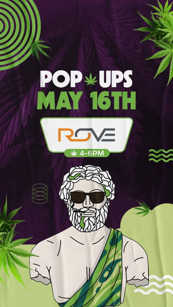 Theo Cannabis pop-up event May 16 featuring Rove vape brand from 4 to 6 PM at Franklin Park NJ dispensary