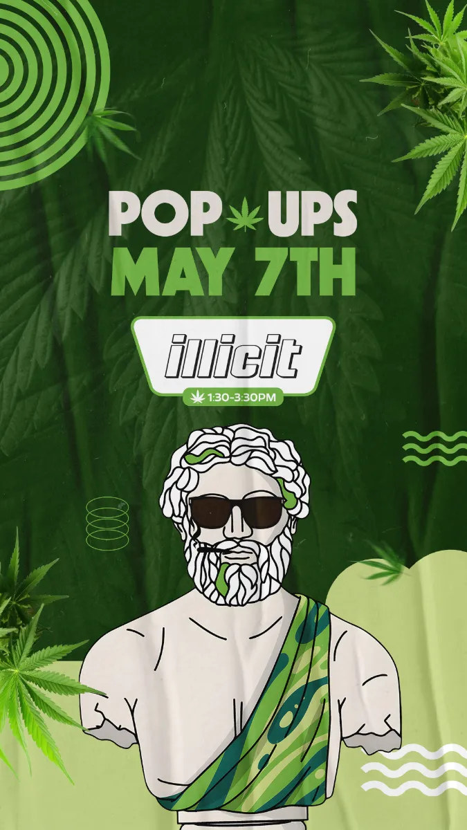 Theo Cannabis pop-up event May 7 featuring Illicit cannabis brand from 1:30 to 3:30 PM at Franklin Park NJ dispensary