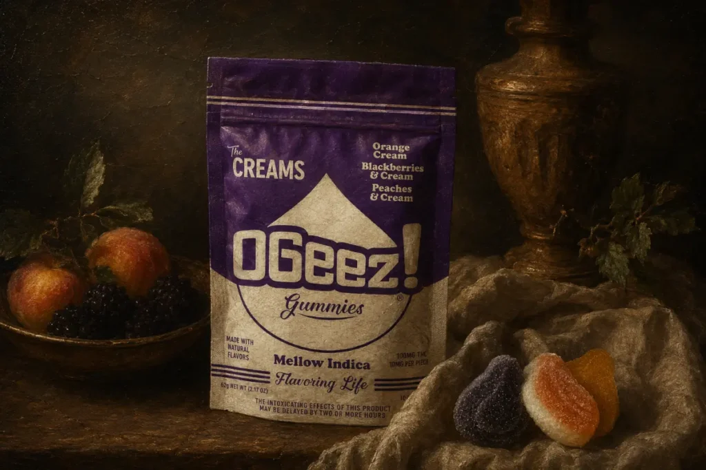 OGeez! The Creams Mellow Indica gummies 100mg THC — cannabis edibles available at Theo dispensary in Franklin Park NJ