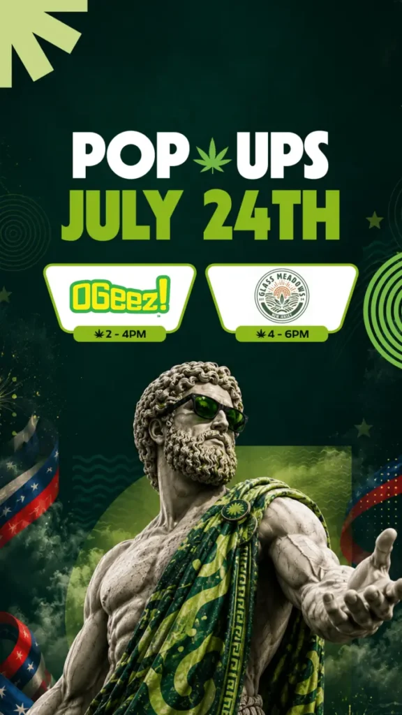 Double pop-up at Theo Cannabis Franklin Park NJ: OGeez! 2 to 4 PM and Glass Meadows 4 to 6 PM on July 24th