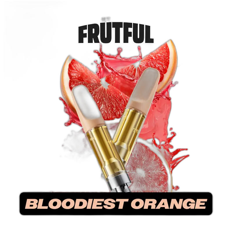 Frutful Bloodiest Orange vape cartridges with fresh blood orange fruit splash at Theo