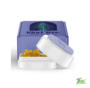 Kind Tree Shady Lady live resin sugar, purple branded box with tree logo beside white jar and amber crystalline sugar texture, available at Theo