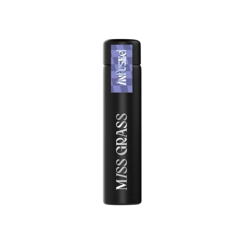 Matte black Miss Grass Quiet Times infused pre-roll tube with a purple checkered label